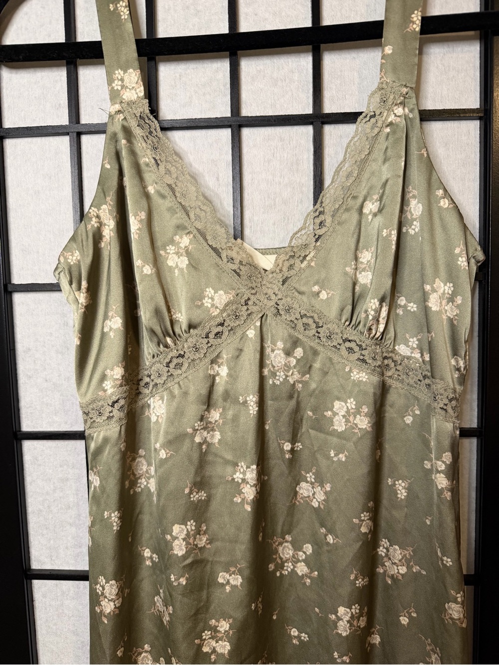 Altar’d State Floral Lace Trim Silk Slip Dress in Sage Green M - Picture 4 of 6